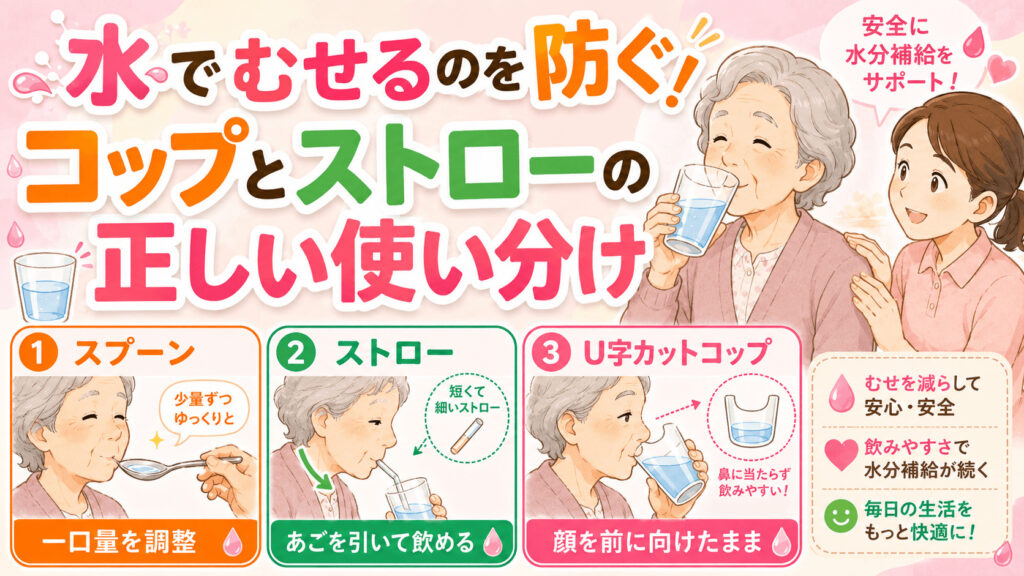 【パーキンソン病の食事】水でむせるのを防ぐ！コップとストローの正しい使い分