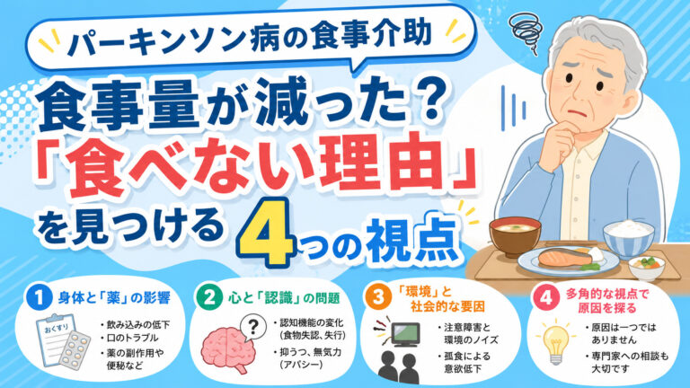 【パーキンソン病の食事介助】食事量が減った？「食べない理由」を見つける4つの視点